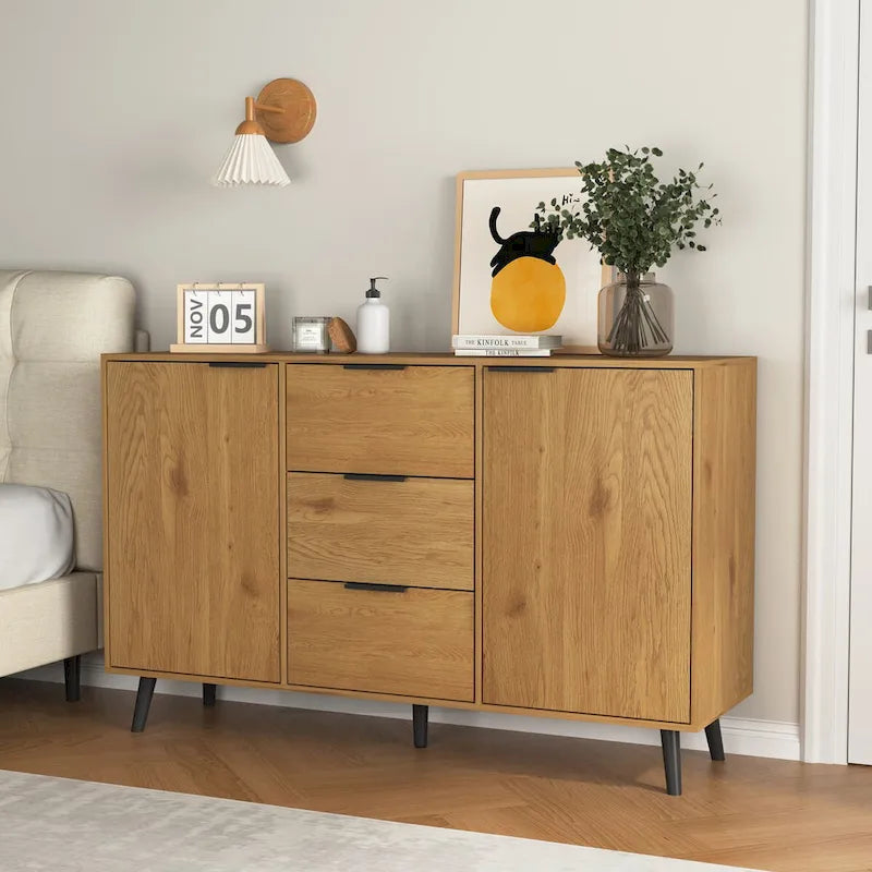 Bahut de salle à manger avec rangement, meuble de bar à café en bois, buffet de cuisine de 120 cm avec 3 tiroirs et 2 portes