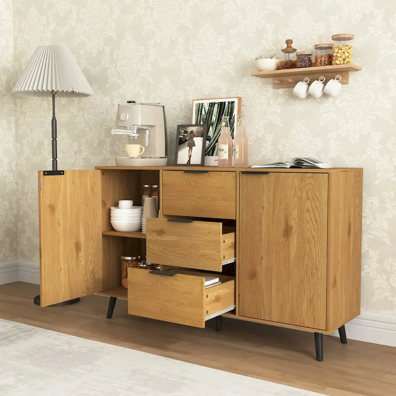 Bahut de salle à manger avec rangement, meuble de bar à café en bois, buffet de cuisine de 120 cm avec 3 tiroirs et 2 portes
