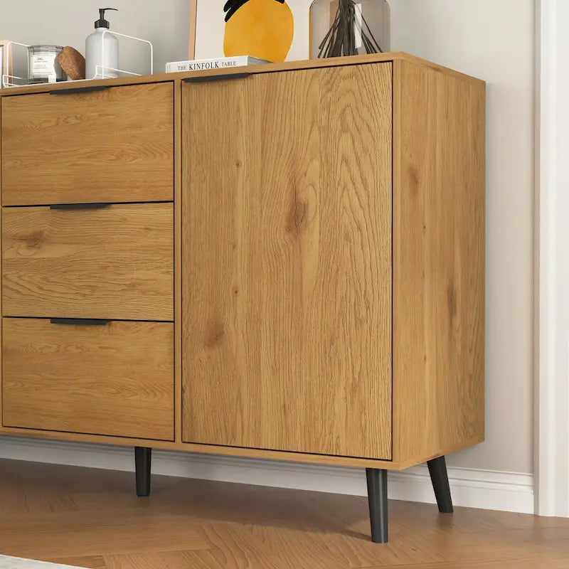 Bahut de salle à manger avec rangement, meuble de bar à café en bois, buffet de cuisine de 120 cm avec 3 tiroirs et 2 portes