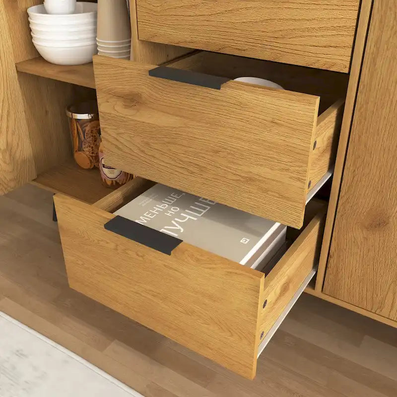 Bahut de salle à manger avec rangement, meuble de bar à café en bois, buffet de cuisine de 120 cm avec 3 tiroirs et 2 portes