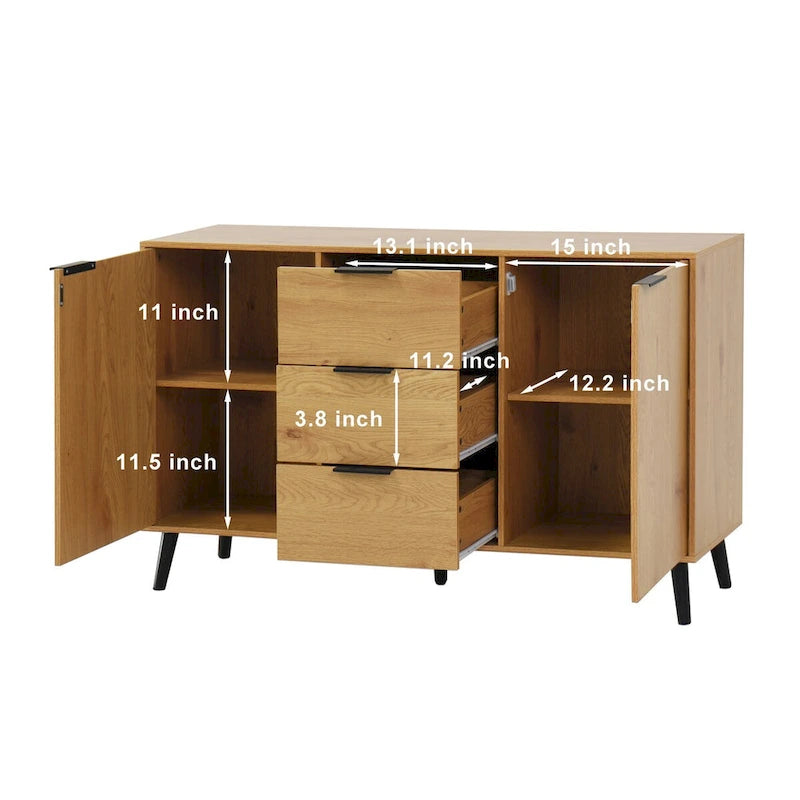 Bahut de salle à manger avec rangement, meuble de bar à café en bois, buffet de cuisine de 120 cm avec 3 tiroirs et 2 portes