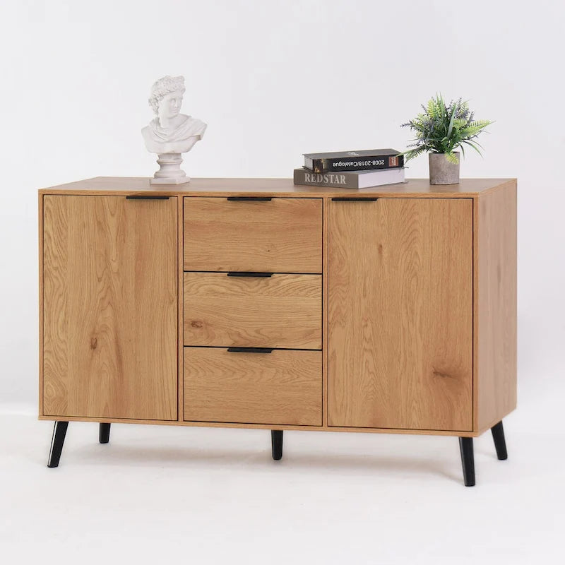 Bahut de salle à manger avec rangement, meuble de bar à café en bois, buffet de cuisine de 120 cm avec 3 tiroirs et 2 portes