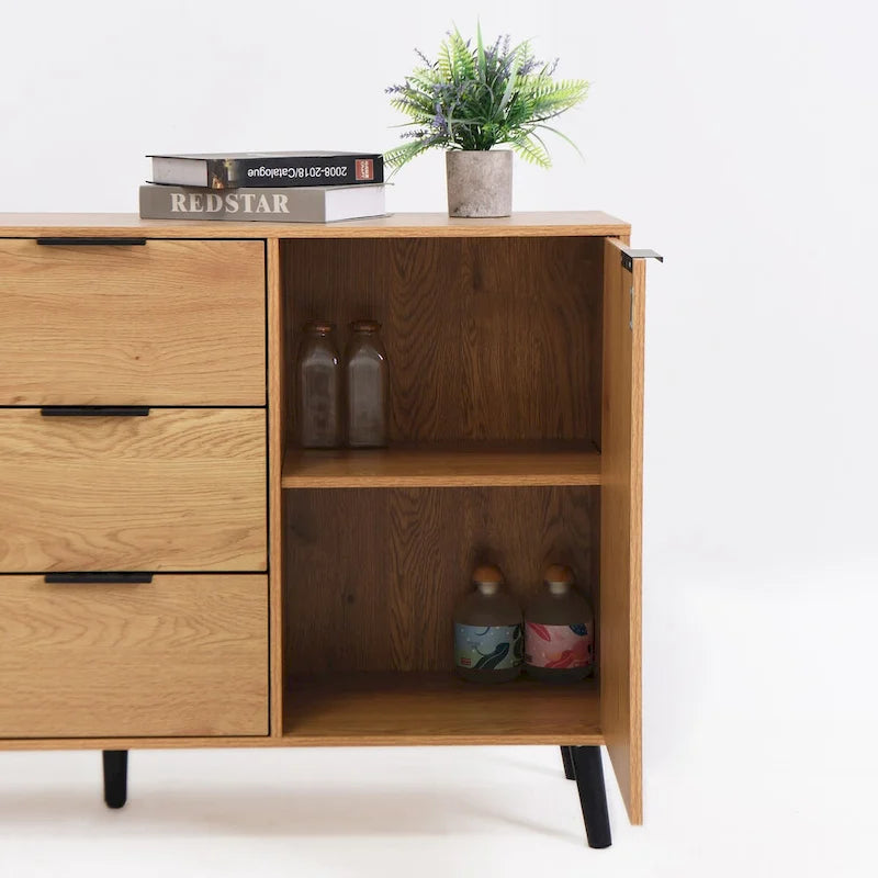 Bahut de salle à manger avec rangement, meuble de bar à café en bois, buffet de cuisine de 120 cm avec 3 tiroirs et 2 portes
