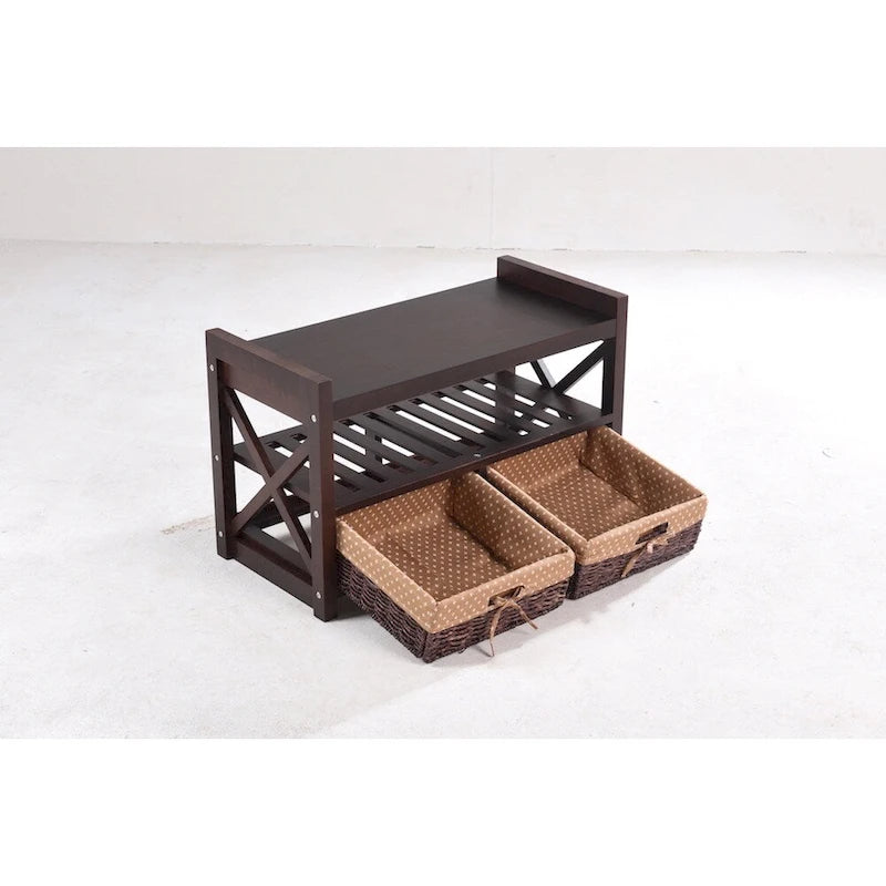 Banc de rangement en bois massif pour entrée