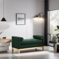 Elegant Upholstered Bench,Ottoman with Wood Legs & Bolster Pillows