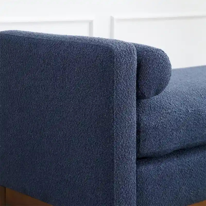 Elegant Upholstered Bench,Ottoman with Wood Legs & Bolster Pillows