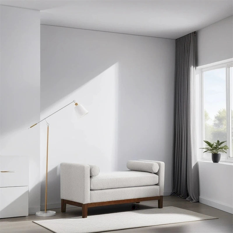 Elegant Upholstered Bench,Ottoman with Wood Legs & Bolster Pillows