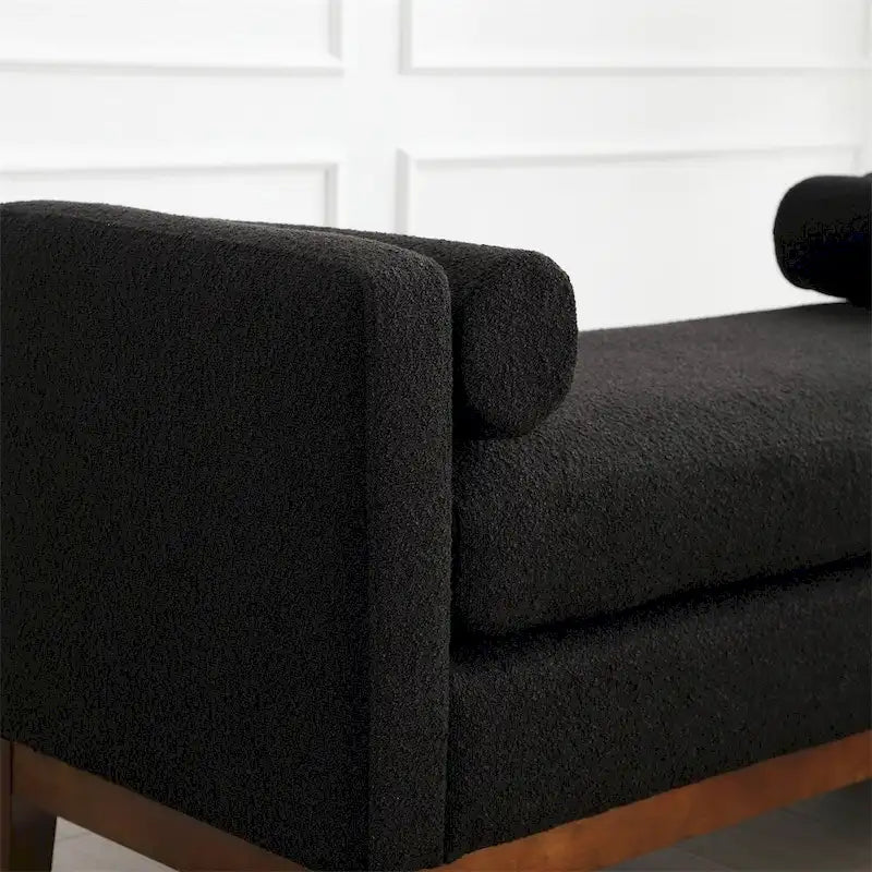 Elegant Upholstered Bench,Ottoman with Wood Legs & Bolster Pillows