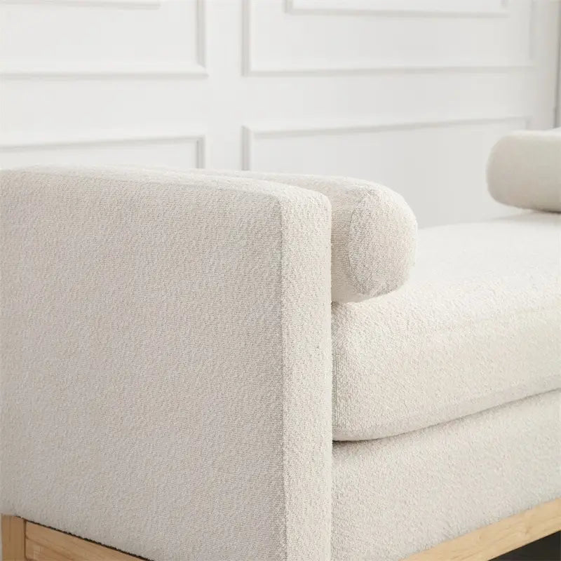 Elegant Upholstered Bench,Ottoman with Wood Legs & Bolster Pillows
