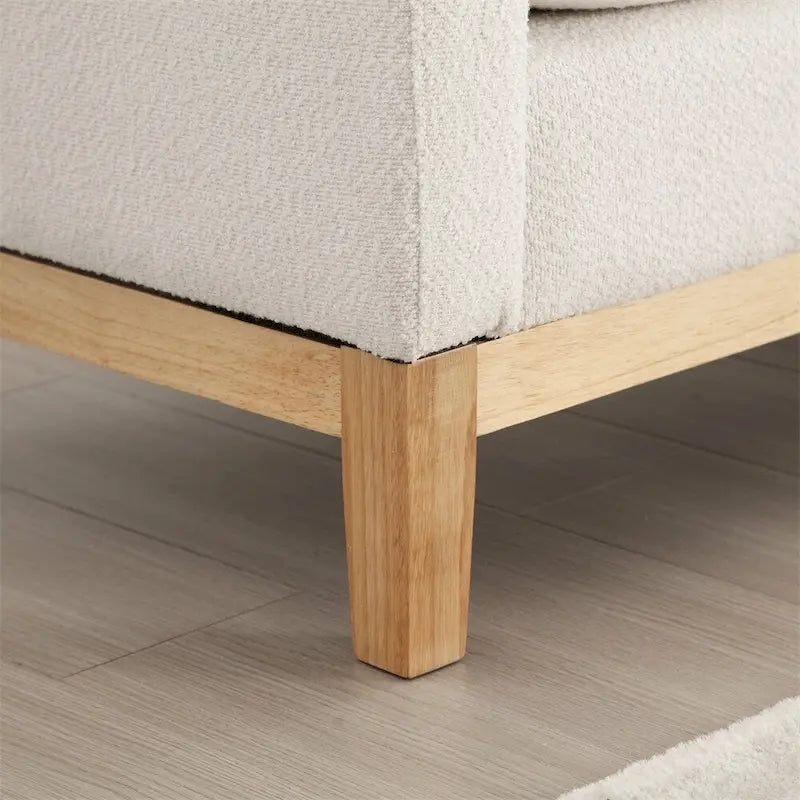 Elegant Upholstered Bench,Ottoman with Wood Legs & Bolster Pillows