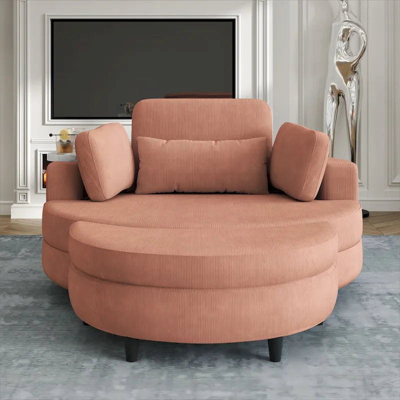 Corduroy Sofa Chair with Ottoman, 2 Throw Pillows and 1 Waist Pillow
