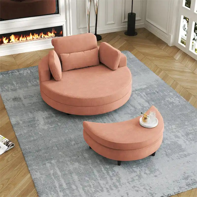 Corduroy Sofa Chair with Ottoman, 2 Throw Pillows and 1 Waist Pillow