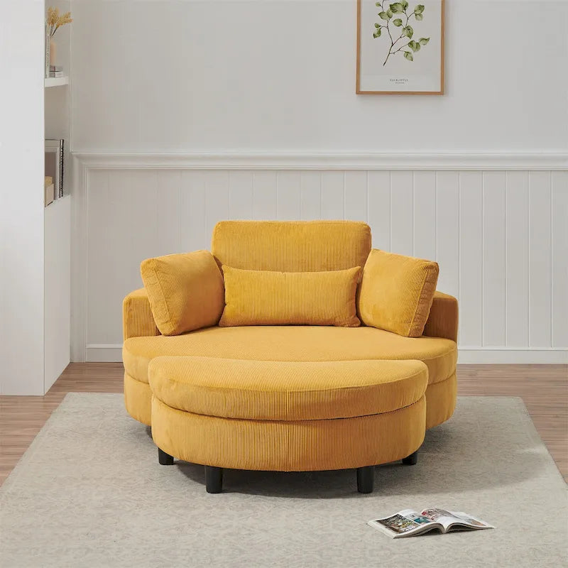 Corduroy Sofa Chair with Ottoman, 2 Throw Pillows and 1 Waist Pillow