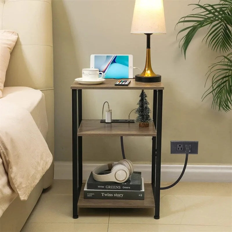 Narrow Side Table with Charging Station - 15.35D x 11.8W x 22.8H