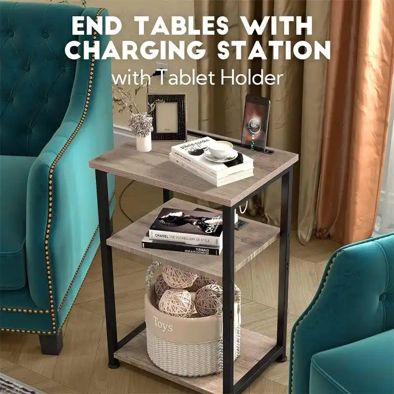 Narrow Side Table with Charging Station - 15.35D x 11.8W x 22.8H