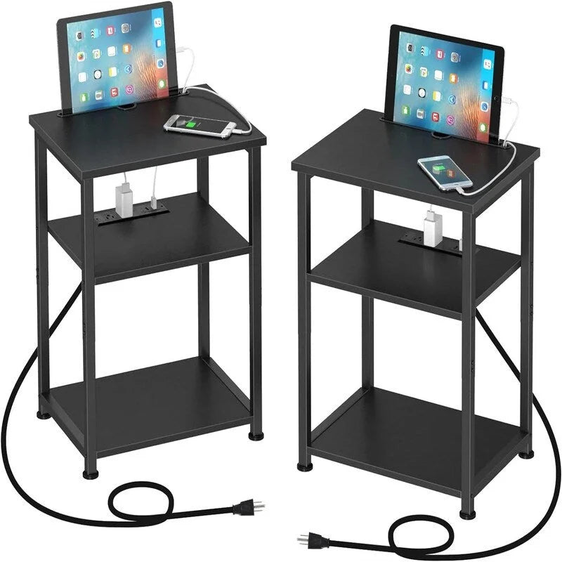 Narrow Side Table with Charging Station - 15.35D x 11.8W x 22.8H