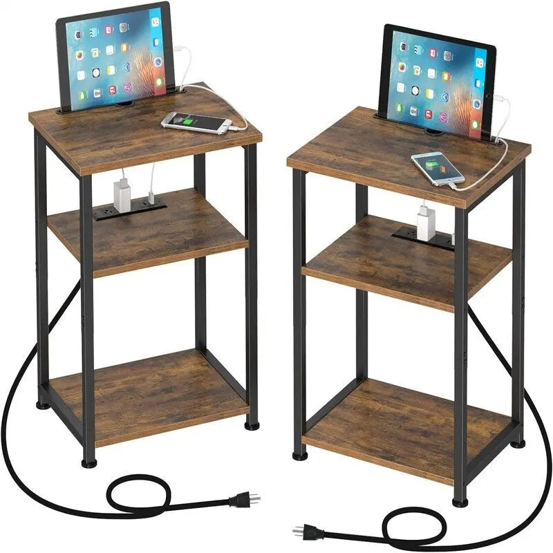 Narrow Side Table with Charging Station - 15.35D x 11.8W x 22.8H