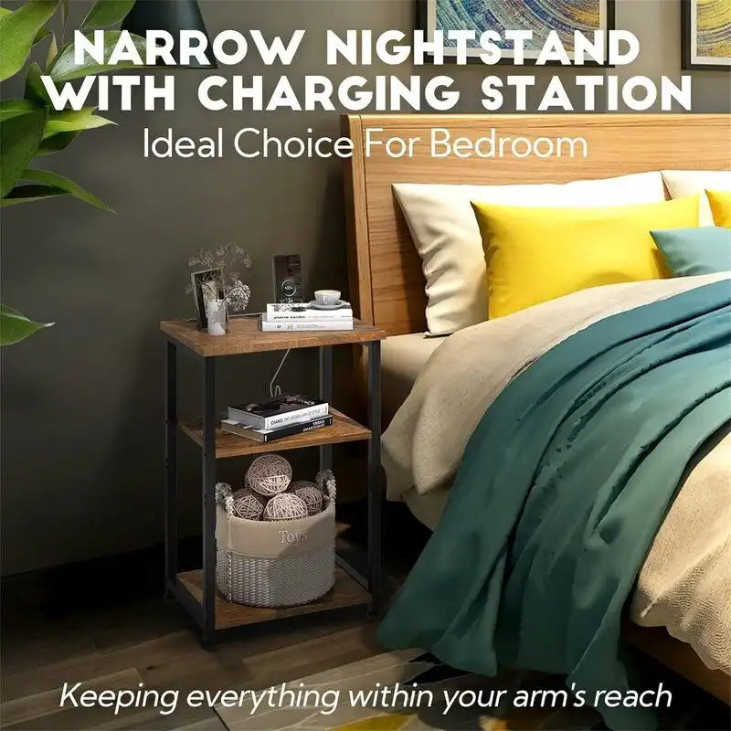 Narrow Side Table with Charging Station - 15.35D x 11.8W x 22.8H
