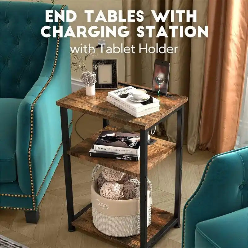 Narrow Side Table with Charging Station - 15.35D x 11.8W x 22.8H