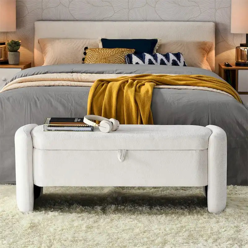 Oval Ottoman Storage Chenille Fabric Bench with Large Storage Space