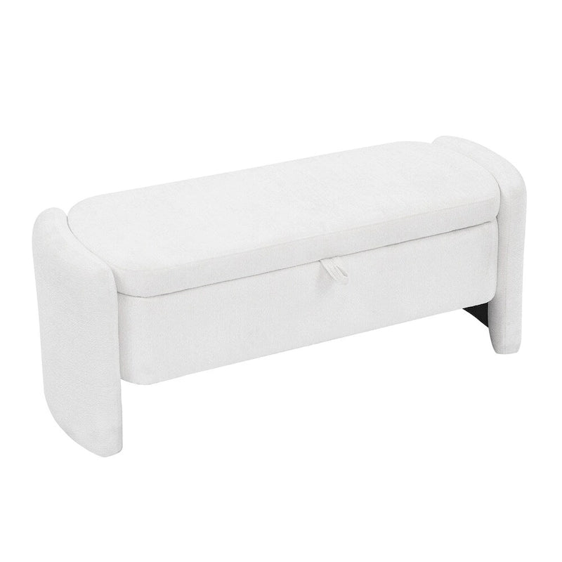 Banc de rangement ottoman ovale en tissu chenille avec grand espace de rangement