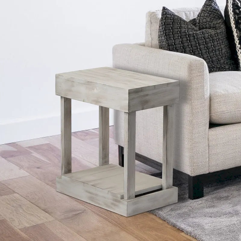 Modern Classic Blue/Grey Square Wooden Light End Table, Side Table