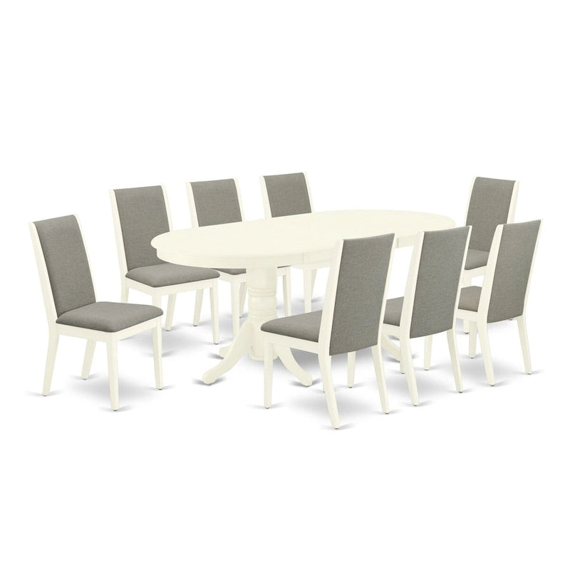 East West Furniture 9 Piece Kitchen Table Set- an Oval Dining Table and 8 Shitake Linen Fabric Chairs, Linen White