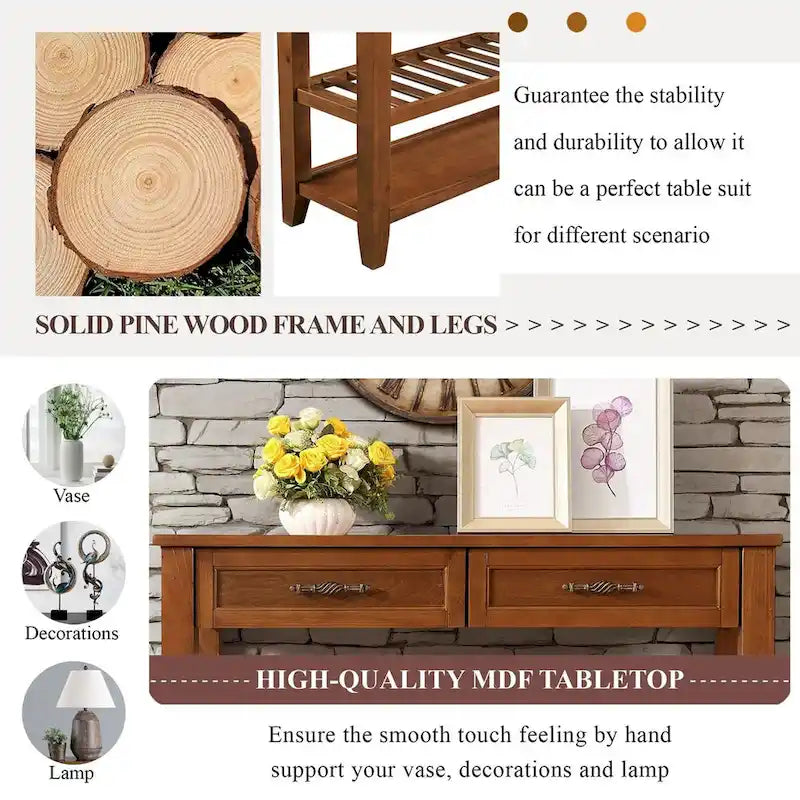 Console Sofa Table with 2 Storage Drawers and 2 Tiers Shelves, 42 Wood Buffet Sideboard for Room Kitchen Entryway Hallway