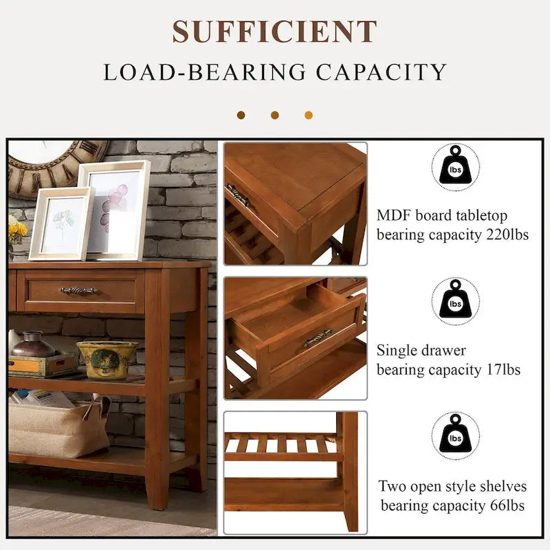 Console Sofa Table with 2 Storage Drawers and 2 Tiers Shelves, 42 Wood Buffet Sideboard for Room Kitchen Entryway Hallway