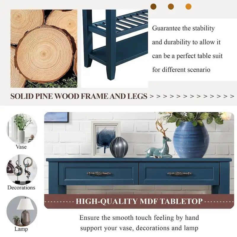 Console Sofa Table with 2 Storage Drawers and 2 Tiers Shelves, 42 Wood Buffet Sideboard for Room Kitchen Entryway Hallway