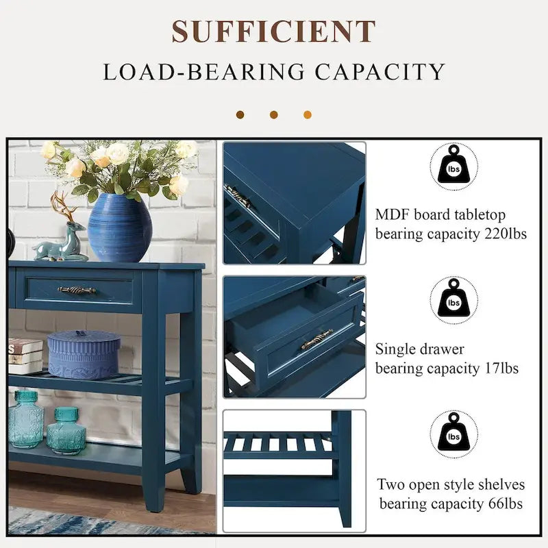 Console Sofa Table with 2 Storage Drawers and 2 Tiers Shelves, 42 Wood Buffet Sideboard for Room Kitchen Entryway Hallway
