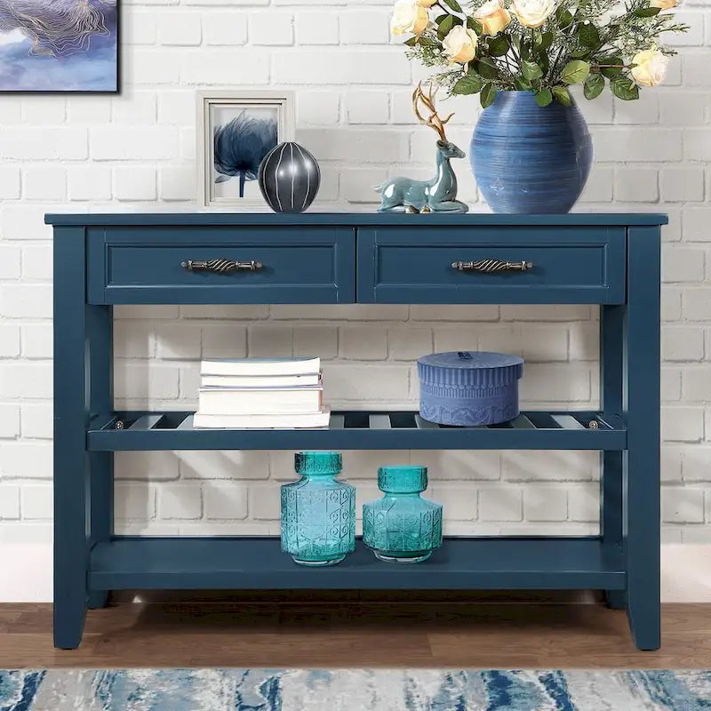 Console Sofa Table with 2 Storage Drawers and 2 Tiers Shelves, 42 Wood Buffet Sideboard for Room Kitchen Entryway Hallway
