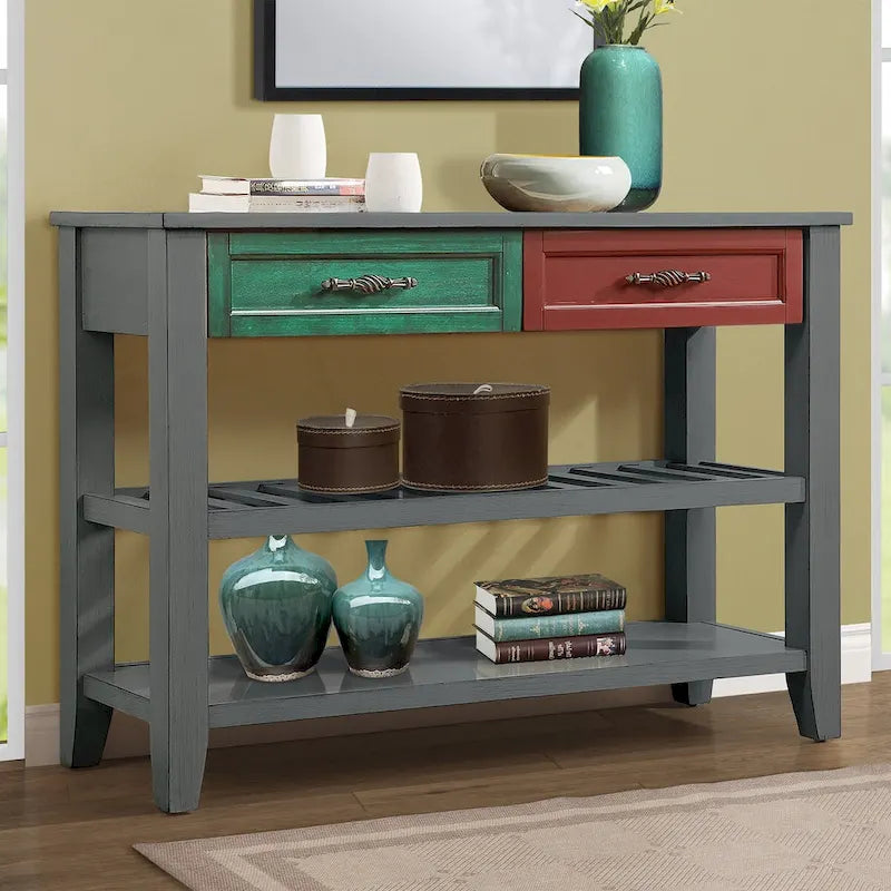 Console Sofa Table with 2 Storage Drawers and 2 Tiers Shelves, 42 Wood Buffet Sideboard for Room Kitchen Entryway Hallway