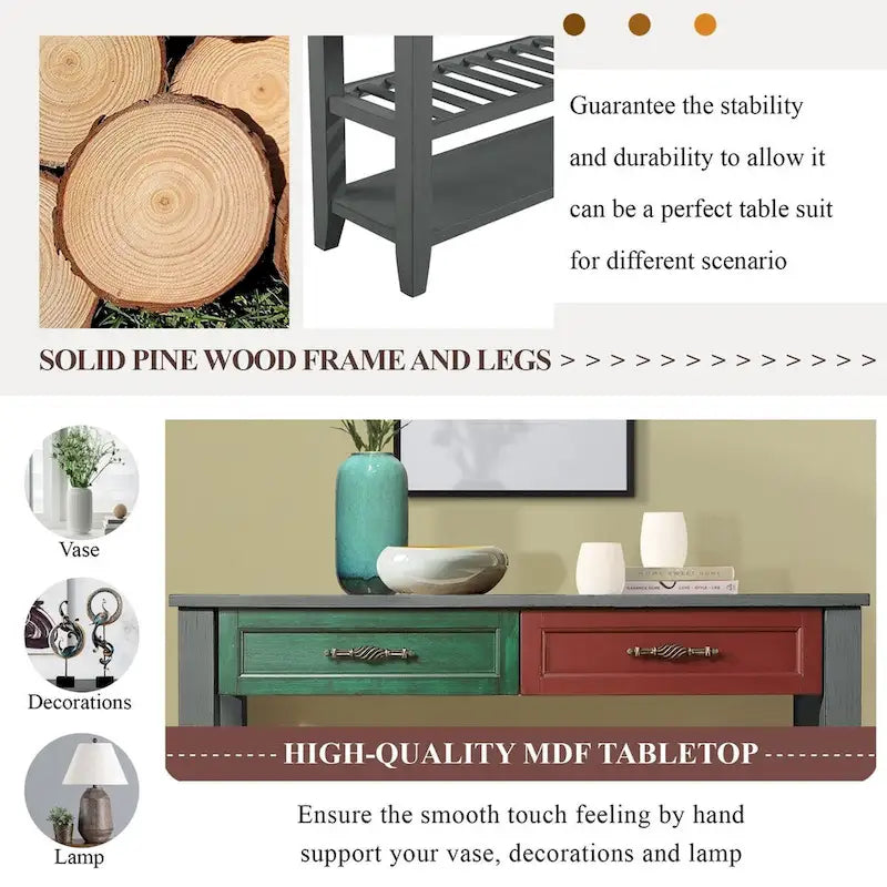 Console Sofa Table with 2 Storage Drawers and 2 Tiers Shelves, 42 Wood Buffet Sideboard for Room Kitchen Entryway Hallway