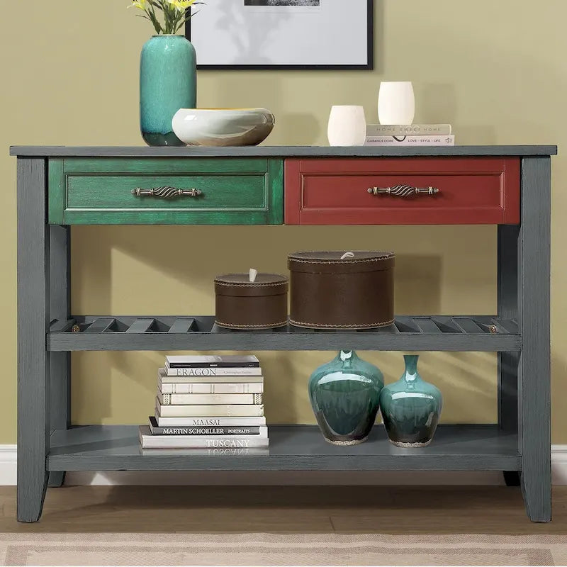Console Sofa Table with 2 Storage Drawers and 2 Tiers Shelves, 42 Wood Buffet Sideboard for Room Kitchen Entryway Hallway