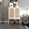 Meuble Haut en Rotin Naturel 2 Portes, Étagère Réglable, Montage Facile, Armoire Autonome pour Salon Chambre à Coucher