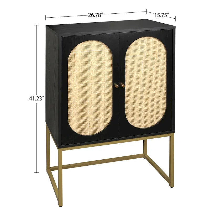 Meuble Haut en Rotin Naturel 2 Portes, Étagère Réglable, Montage Facile, Armoire Autonome pour Salon Chambre à Coucher
