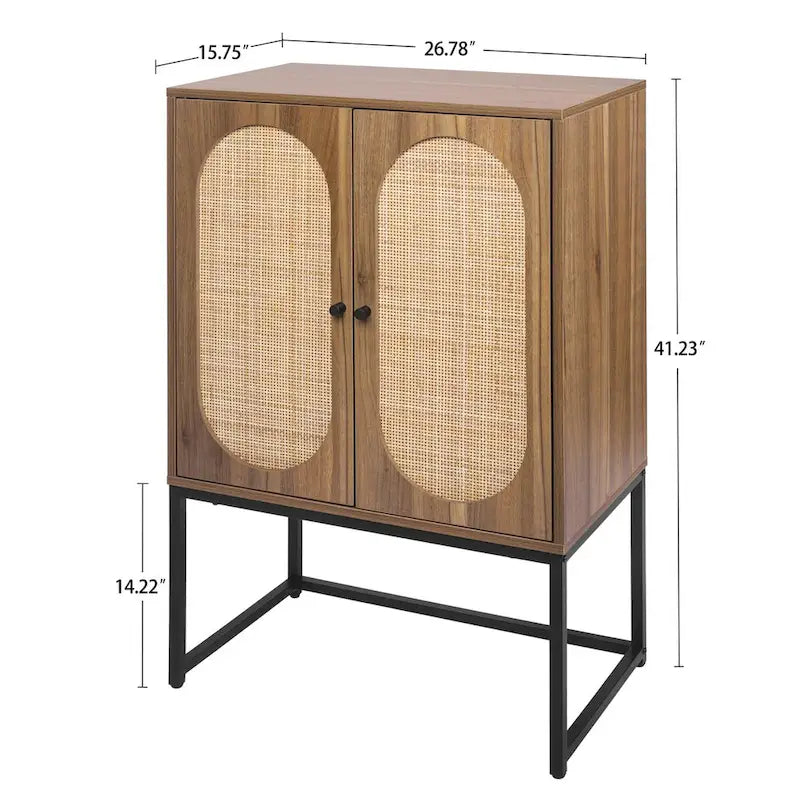 Meuble Haut en Rotin Naturel 2 Portes, Étagère Réglable, Montage Facile, Armoire Autonome pour Salon Chambre à Coucher