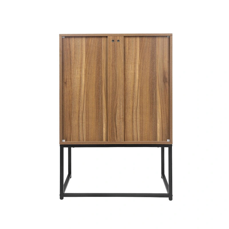 Meuble Haut en Rotin Naturel 2 Portes, Étagère Réglable, Montage Facile, Armoire Autonome pour Salon Chambre à Coucher