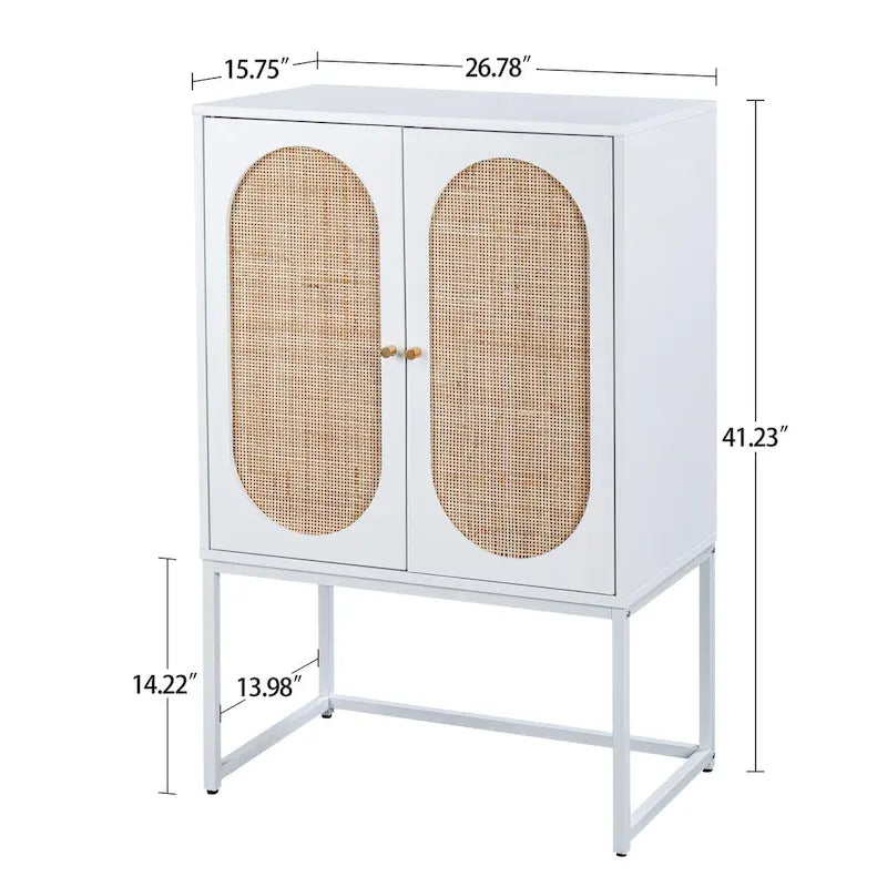 Meuble Haut en Rotin Naturel 2 Portes, Étagère Réglable, Montage Facile, Armoire Autonome pour Salon Chambre à Coucher
