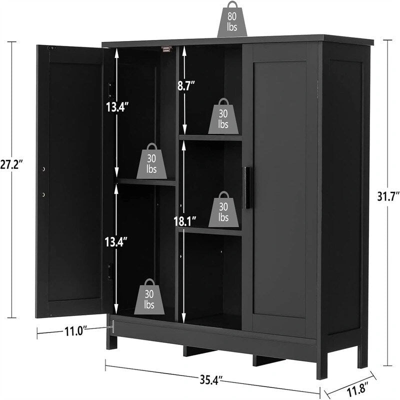 Meuble de rangement 2 portes, 4 étagères - 30P x 90L x 80,5H cm