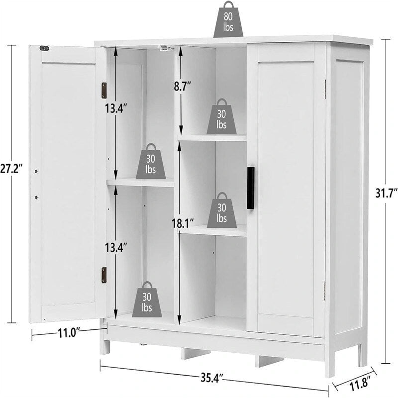 Meuble de rangement 2 portes, 4 étagères - 30P x 90L x 80,5H cm