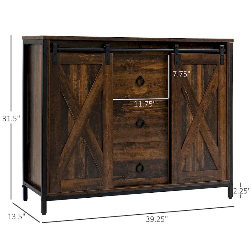 Vaisselier de cuisine avec portes coulissantes de style grange et étagères réglables