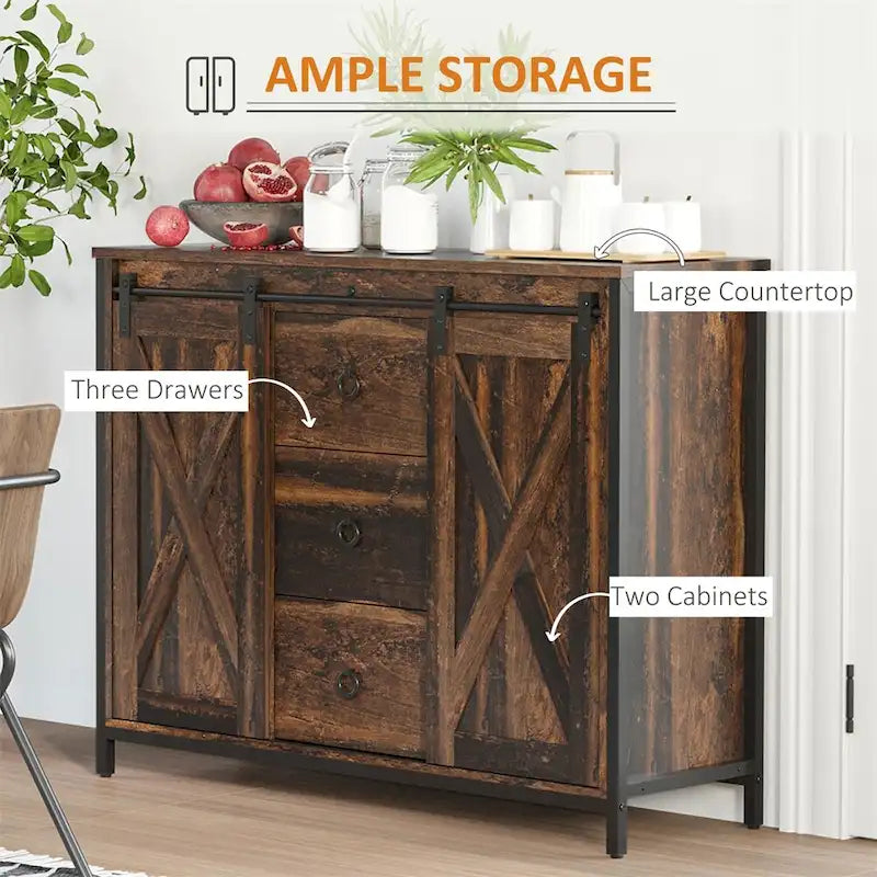 Vaisselier de cuisine avec portes coulissantes de style grange et étagères réglables