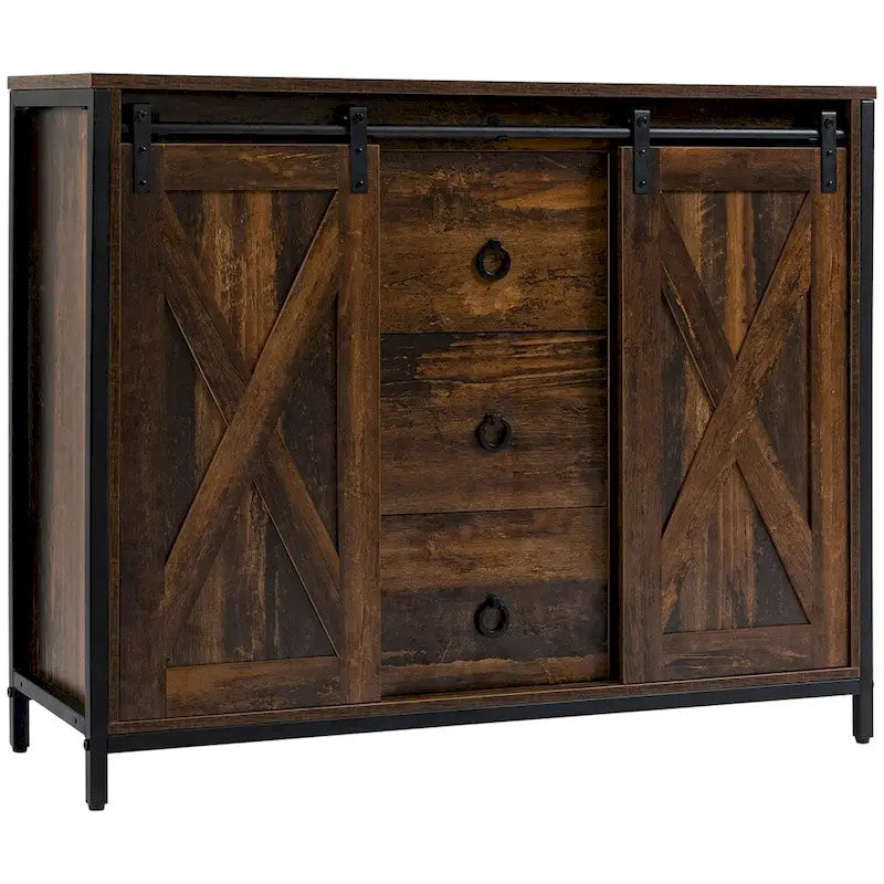 Vaisselier de cuisine avec portes coulissantes de style grange et étagères réglables