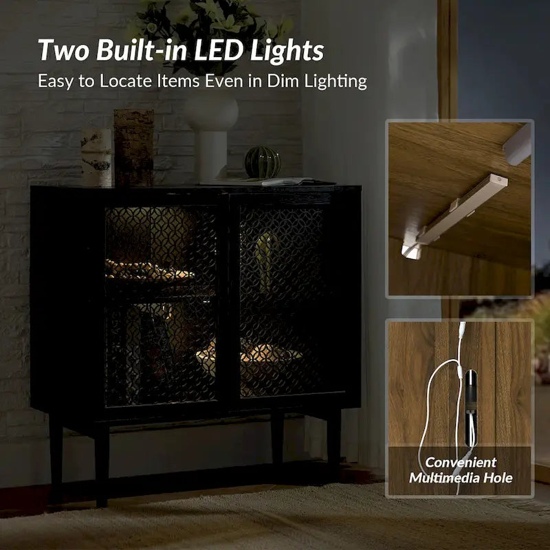 Meuble d'appoint moderne de 81 cm de haut à 2 portes avec lumière