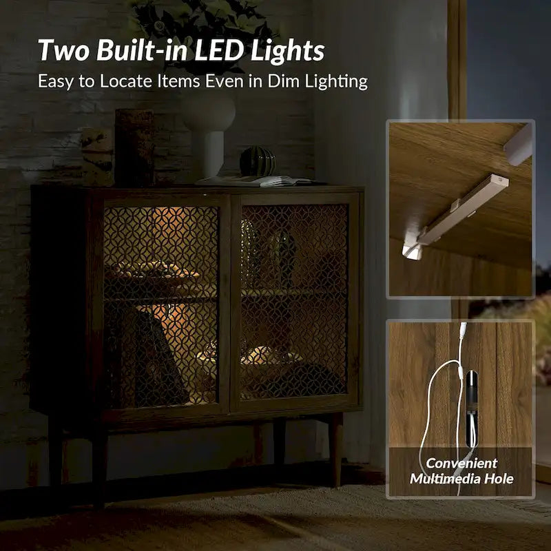 Meuble d'appoint moderne de 81 cm de haut à 2 portes avec lumière