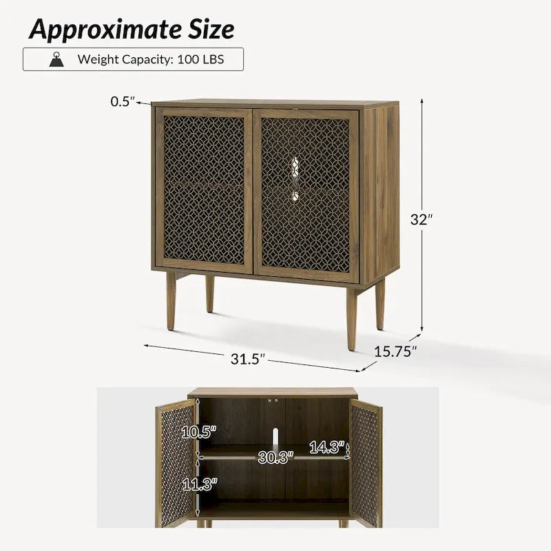 Meuble d'appoint moderne de 81 cm de haut à 2 portes avec lumière