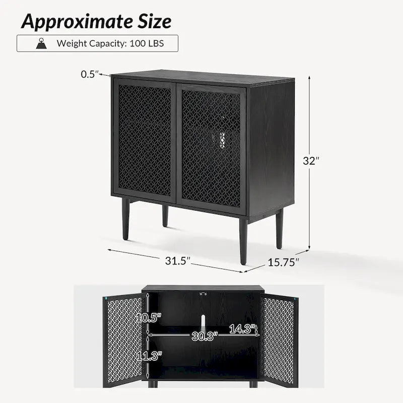 Meuble d'appoint moderne de 81 cm de haut à 2 portes avec lumière