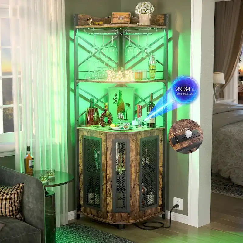 Bahut d'angle de style fermier en bois avec huche supérieure